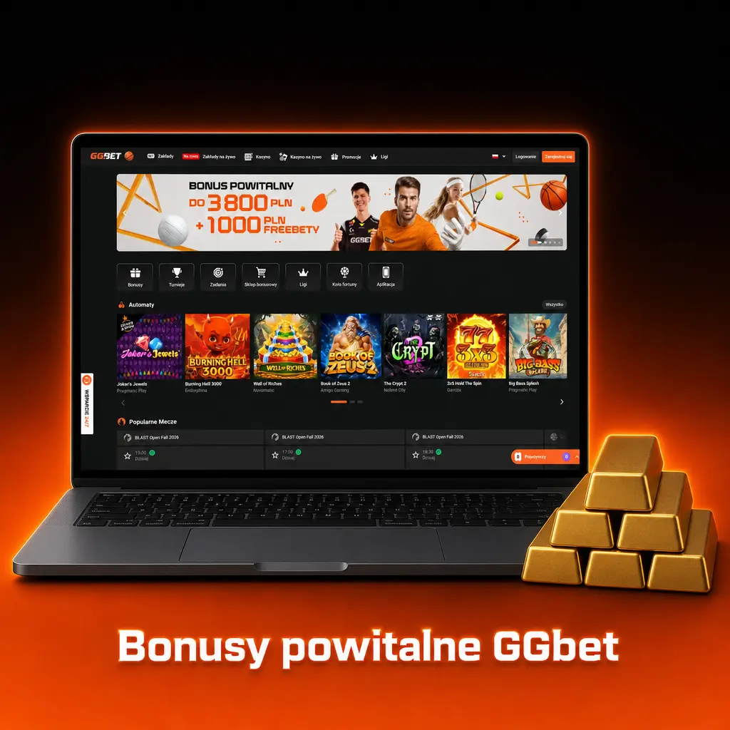 Bonusy powitalne GGbet dla nowych graczy: zakłady sportowe do 3800 PLN i kasyno 100% do 2000 PLN plus free spiny