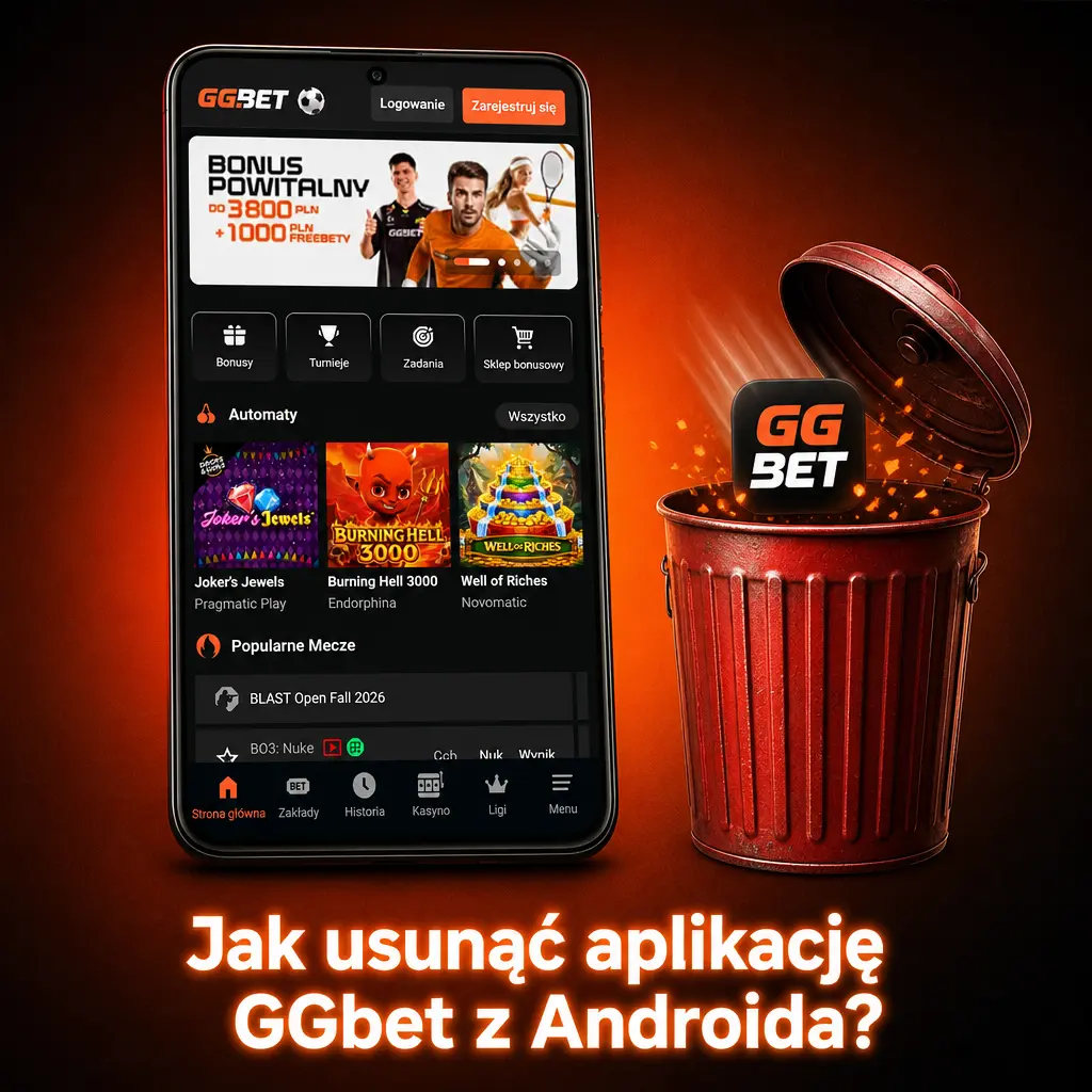 Instrukcja odinstalowania aplikacji GGbet z telefonu z systemem Android poprzez przytrzymanie ikony i wybranie opcji Odinstaluj.