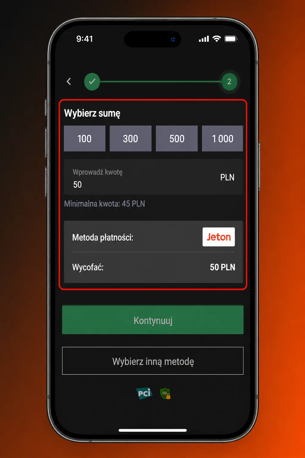 Instrukcja wypłaty pieniędzy z konta GGbet – panel wypłat z metodami płatności i polem kwoty