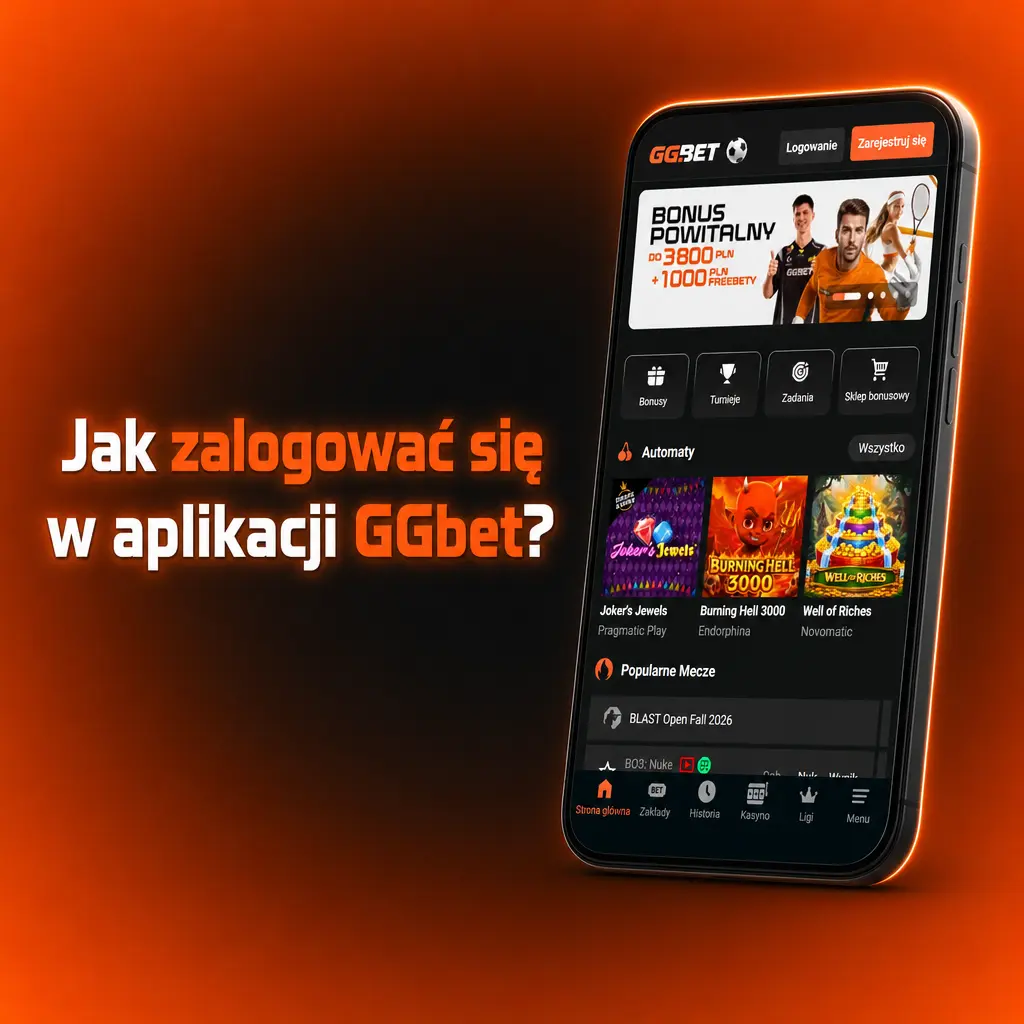 Ekran logowania w aplikacji GGbet z polami na e-mail lub telefon oraz hasło