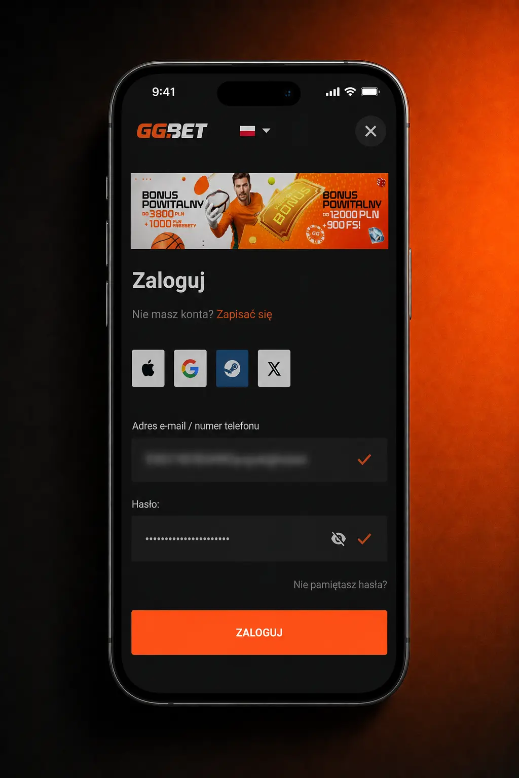 Logowanie do konta GGbet – formularz logowania w przeglądarce i aplikacji mobilnej