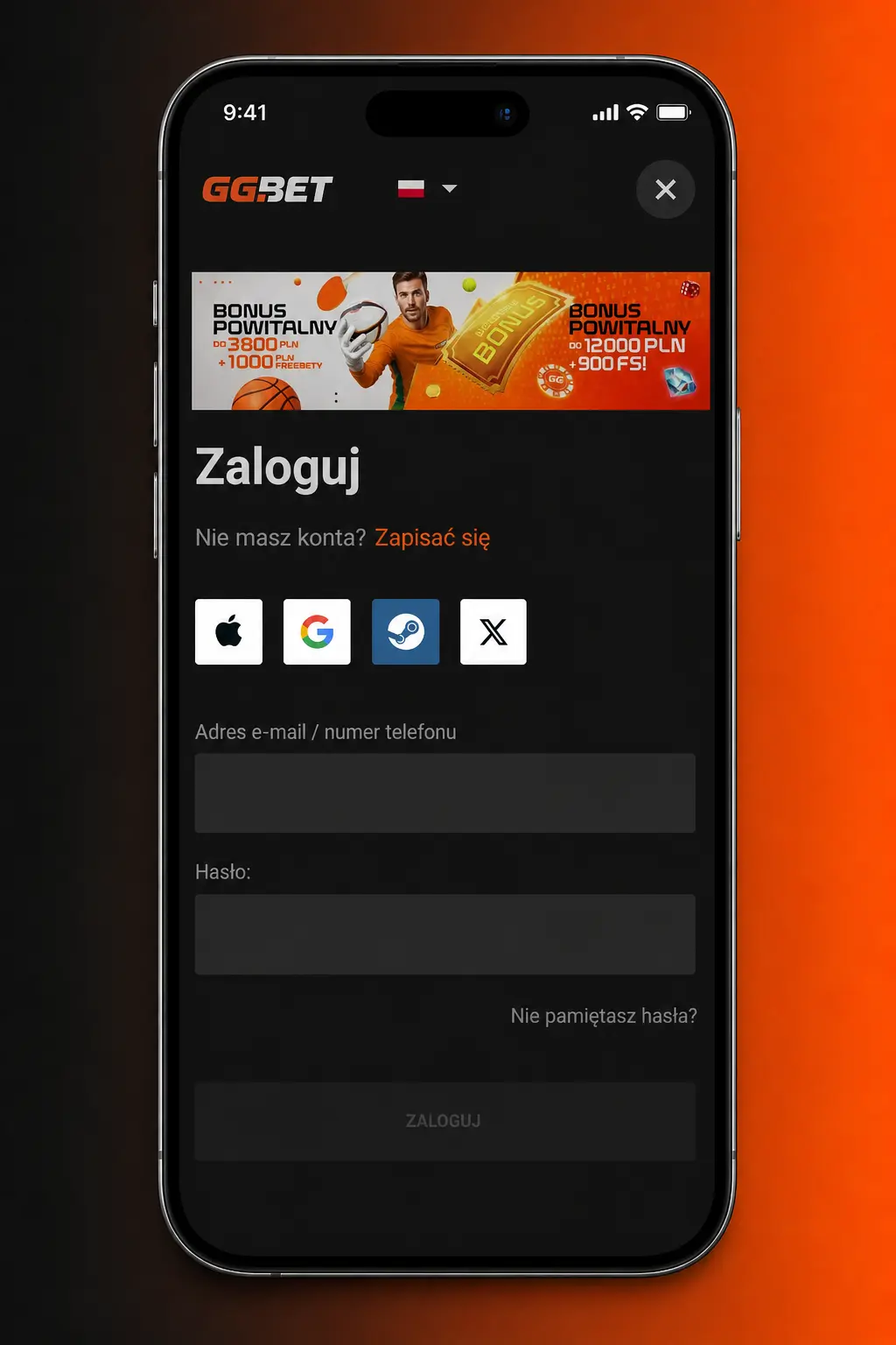 Logowanie do GGbet przez aplikację mobilną z opcją biometryczną i powiadomieniami push