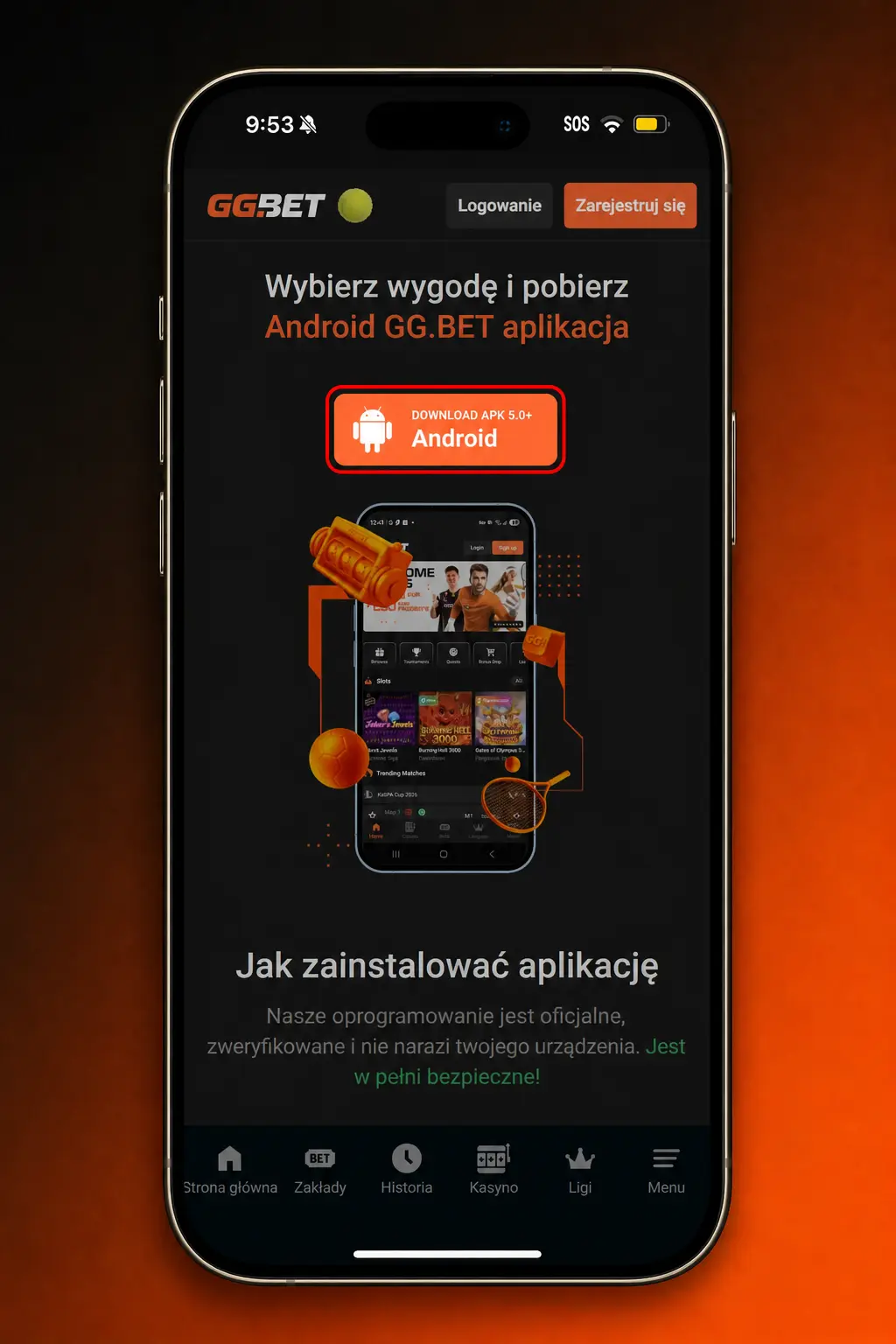 Instalacja pliku APK aplikacji GGbet na telefonie z Androidem w celu gry w Aviator